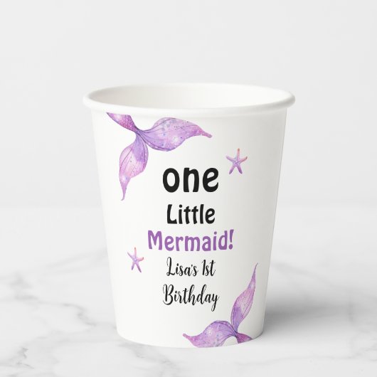 Een kleine zeemeermin 1e verjaardagsfeestje papieren bekers (Achterkant)