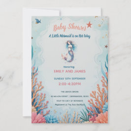 Een kleine zeemeermin Baby shower Waterverf onder Kaart