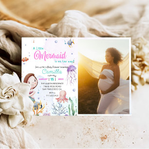 Een kleine zeemeermin meisje Baby shower party fot Kaart