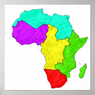 Een kleurcodemap van Afrika met zijn regio's Poster