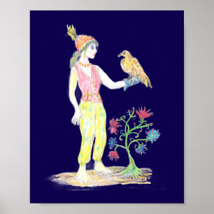 Een kleurpotloodtekening van een vrouw poster