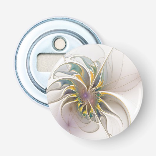 Een kleurrijk fractaal ornament. Abstracte bloem Button Flesopener (Voorkant)