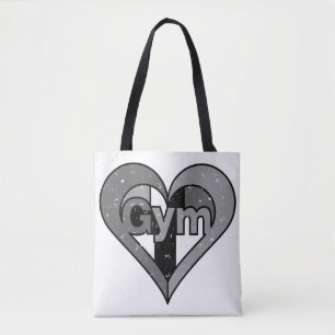 Een kleurrijk hart met het woord Gym binnen is een Draagtas