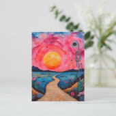 Een kleurrijk surrealistisch landschap Mixed Media Briefkaart (Staand voorkant)
