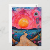 Een kleurrijk surrealistisch landschap Mixed Media Briefkaart (Voorkant / Achterkant)