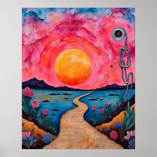 Een kleurrijk surrealistisch landschap Mixed Media Poster (Voorkant)