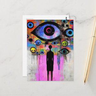 Een kleurrijk surrealistisch ontwerp briefkaart