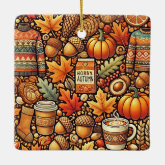 Een kleurrijke en  herfst expressie keramisch ornament