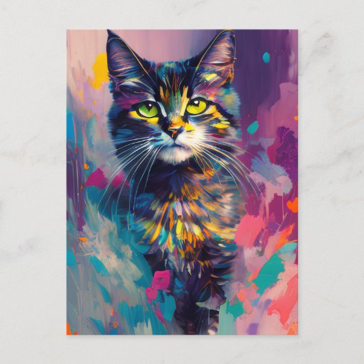 Een kleurrijke kat briefkaart (Voorkant)