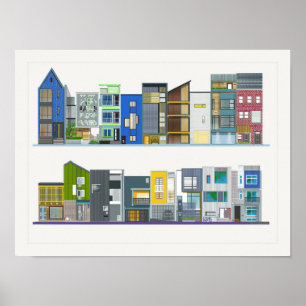 Een kleurrijke moderne design rijhuizen poster
