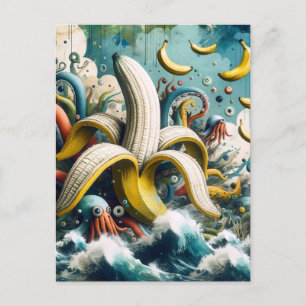 Een kleurrijke surrealistische banaan octopus briefkaart
