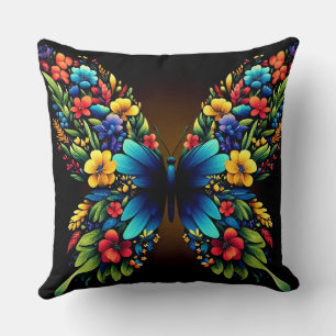Een kleurrijke vlinder met bloemenvleugels kussen