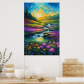 Een kleurrijke weide en een stormloop poster (Keuken)