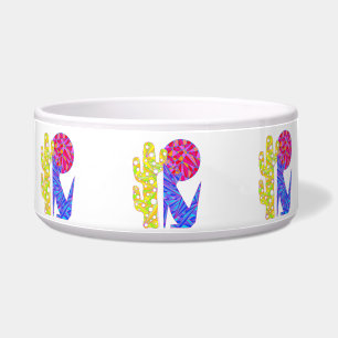 Een kleurrijke Zuidwest Decor Coyote Art Dog Bowl Voerbakje