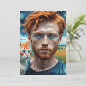 Een knap jong man, met natuurlijk rood haar bedankkaart (Staand voorkant)