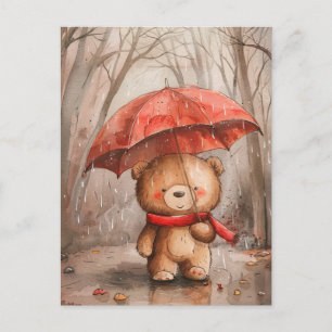 Een knuffel beren in de regen briefkaart