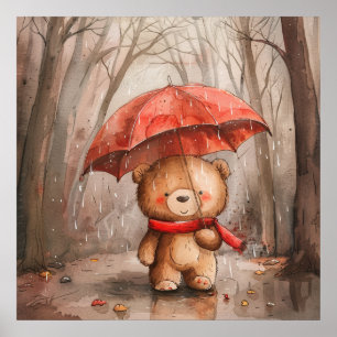 Een knuffel beren in de regen poster