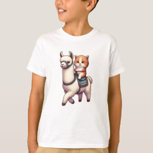 Een knuffel kitten rijden pluizige lama, kat en la t-shirt