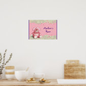 Een knuffel roze konijn met harten en gebladerte poster (Keuken)