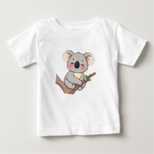 Een koala die zich vastklampt aan een T-shirt met 