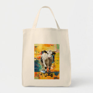 Een koe die schaatst in een park op een zonnige da tote bag