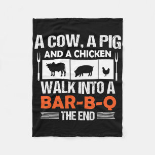 Een koe, een varken en een kip lopen een R-b-q bin Fleece Deken