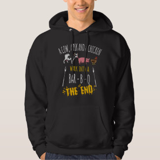 een koe een varken en een kip lopen in een bar gri hoodie