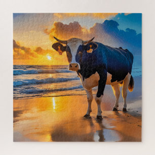 Een koe op een zonovergoten strand voor kinderen legpuzzel