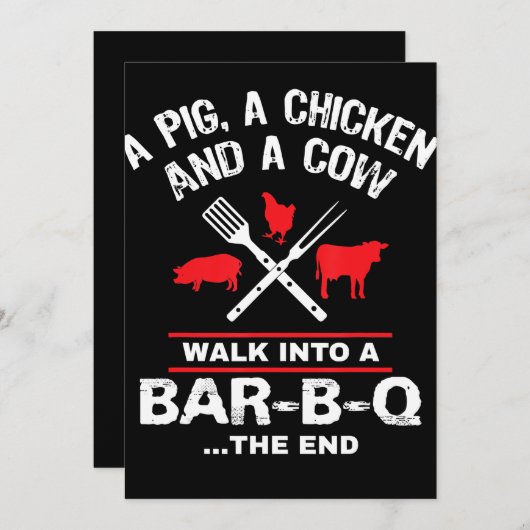 Een Koe van varkenskuikens loopt in een bar Funny Feestdagenkaart (Voorkant / Achterkant)