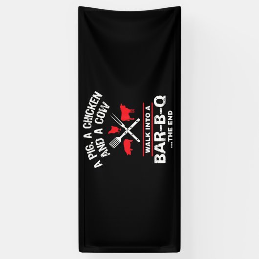 Een Koe van varkenskuikens loopt in een bar Funny  Spandoek (Verticaal)