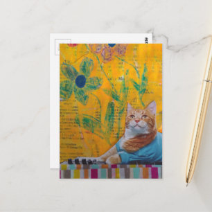Een koele gemberkat mixed media collage briefkaart