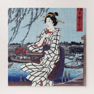 Een koele zomernamiddag bij de brug, Utagawa Hiros Legpuzzel
