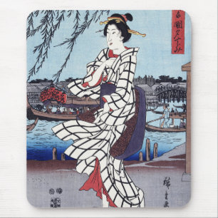 Een koele zomernamiddag bij de brug, Utagawa Hiros Muismat