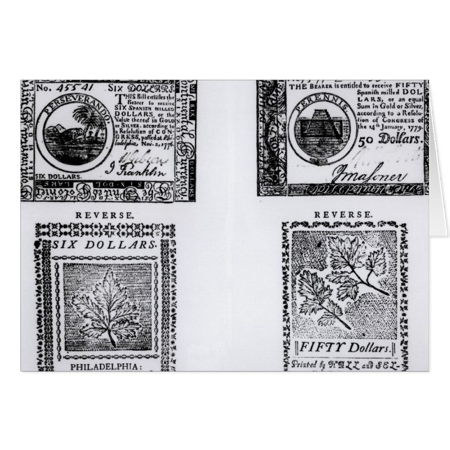 Een koloniale biljet van zes dollar (Voorkant Horizontaal)