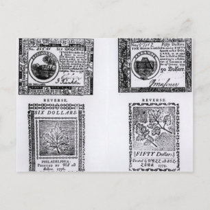 Een koloniale biljet van zes dollar briefkaart