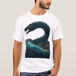 Een kolossale zeeen slang krullen rond gezonken st t-shirt