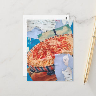 een kom spaghetti en Italiaanse collage Briefkaart