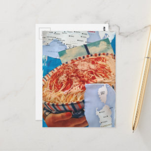 een kom spaghetti en Italiaanse collage Briefkaart