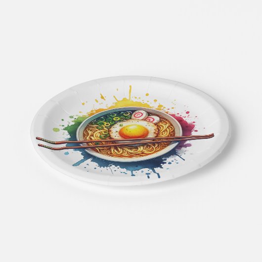 Een kom van Ramen noedels en eetstokjes Papieren Bordje (Gekanteld)