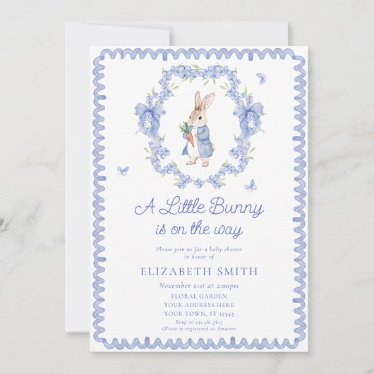 Een Konijn Is Op Weg Jongens Baby Shower Kaart (Voorkant)