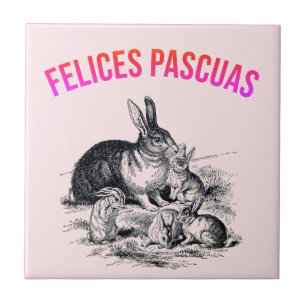 Een konijnenfamilie - Felices Pascuas Tegeltje