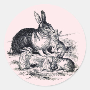 Een konijnenfamilie - illustratie ronde sticker