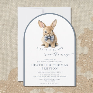 Een Konijntje Elegant Leisteenblauw QR Baby Shower Kaart