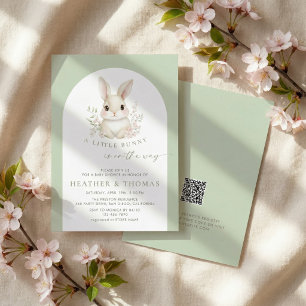 Een Konijntje Elegante Saliegroene Baby Shower Kaart