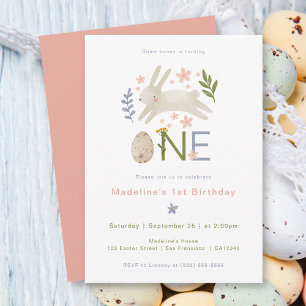 Een konijntje is één Waterverf meid zijn 1e verjaa Kaart