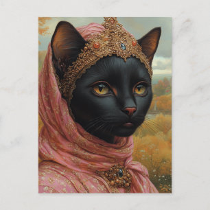 Een koninklijke zwarte kat in roze gewaden en goud briefkaart
