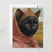 Een koninklijke zwarte kat in roze gewaden en goud briefkaart (Voorkant / Achterkant)