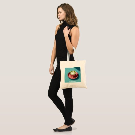 Een kopje matcha latte Schattigee Custom Canvas ta Tote Bag (Voorkant (model))