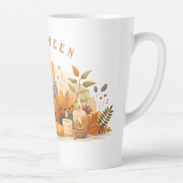 Een kopje met een Halloween pompoen print Latte Mok