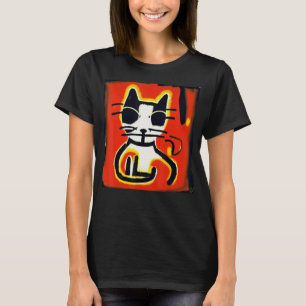 Een korte huishoudelijke kat in een artistieke sti t-shirt